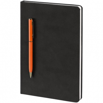 Блокнот Magnet Gold с ручкой, черный с оранжевым фото 