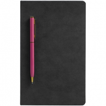 Блокнот Magnet Gold с ручкой, черный с розовым фото 