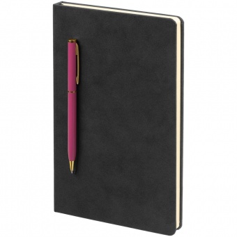 Блокнот Magnet Gold с ручкой, черный с розовым фото 