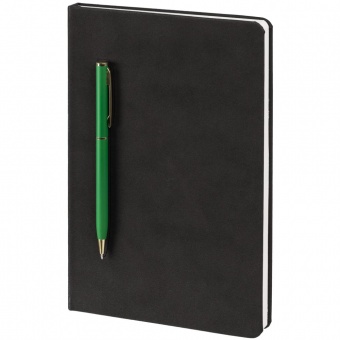 Блокнот Magnet Gold с ручкой, черный с зеленым фото 
