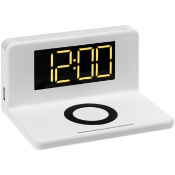 Часы настольные с беспроводным зарядным устройством Pitstop, белые фото 