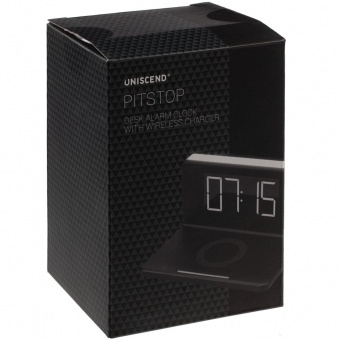 Часы настольные с беспроводным зарядным устройством Pitstop, черные фото 