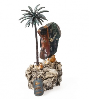 Часы «Пальмовый рай» из яшмы с бронзой фото 