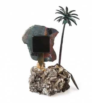 Часы «Пальмовый рай» из яшмы с бронзой фото 