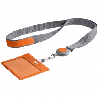 Чехол для карточки с лентой и ретрактором Devon, оранжевый фото 