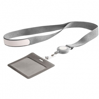 Чехол для карточки с лентой и ретрактором Devon, серый с белым фото 