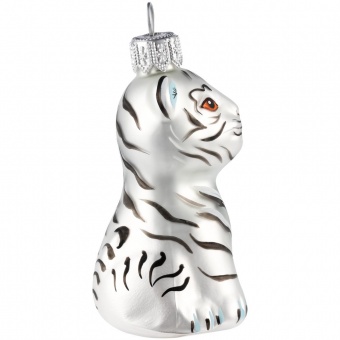 Елочная игрушка «Бенгальский тигр» в коробке, белая с росписью фото 