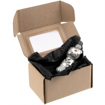 Елочная игрушка «Бенгальский тигр» в коробке, белая с росписью фото 