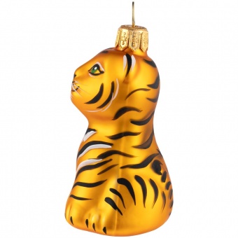 Елочная игрушка «Бенгальский тигр» в коробке, золотистая с росписью фото 
