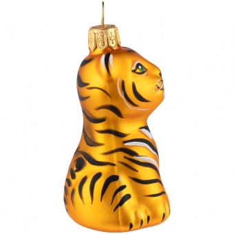 Елочная игрушка «Бенгальский тигр» в коробке, золотистая с росписью фото 
