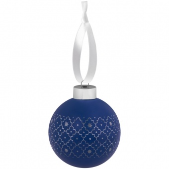 Елочный шар Chain с лентой, 8 см, синий фото 