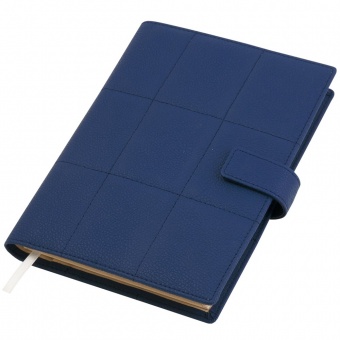 Ежедневник-портфолио Royal, синий, эко-кожа, недатированный кремовый блок, серая подарочная коробка фото 