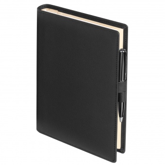 Ежедневник-портфолио Clip, черный, обложка soft touch, недатированный кремовый блок, подарочная коробка, в комплекте ручка Tesoro черная фото 