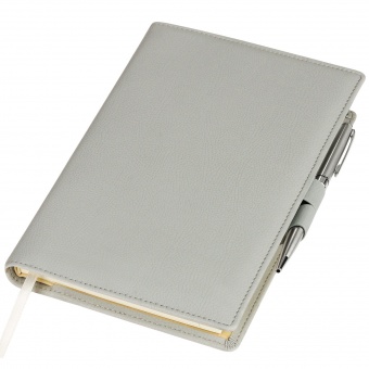 Ежедневник-портфолио Clip недатированный в подарочной коробке, серый (в комплекте ручка Tesoro серебро) фото 