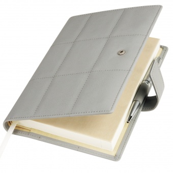 Ежедневник-портфолио Royal, серый, обложка soft touch, недатированный кремовый блок, подарочная коробка фото 