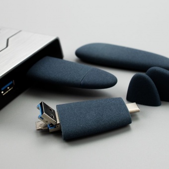 Флешка Pebble Universal, USB 3.0, серо-синяя, 32 Гб фото 