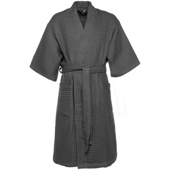 Халат вафельный мужской Boho Kimono, темно-синий (графит) фото 10