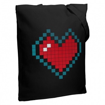 Холщовая сумка Pixel Heart, черная фото 