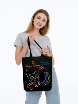 Холщовая сумка с термонаклейками «Собери кота», черная фото 