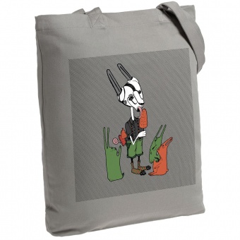 Холщовая сумка «Зайцы и морковное мороженое», серая фото 