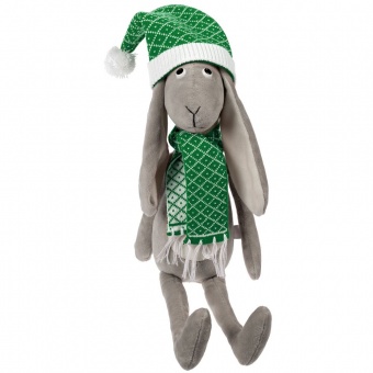 Мягкая игрушка Smart Bunny, в зеленом шарфике и шапочке фото 