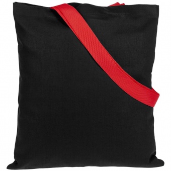 Холщовая сумка BrighTone, черная с красными ручками фото 