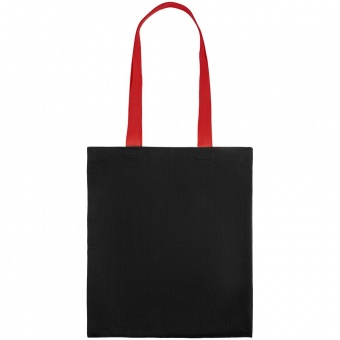 Холщовая сумка BrighTone, черная с красными ручками фото 