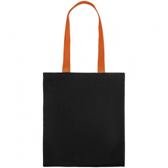 Холщовая сумка BrighTone, черная с оранжевыми ручками фото 