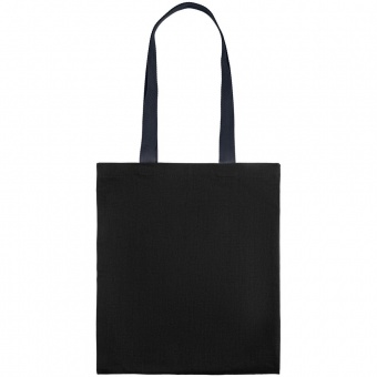 Холщовая сумка BrighTone, черная с темно-синими ручками фото 