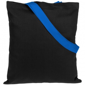 Холщовая сумка BrighTone, черная с ярко-синими ручками фото 