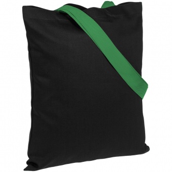 Холщовая сумка BrighTone, черная с зелеными ручками фото 