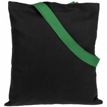 Холщовая сумка BrighTone, черная с зелеными ручками фото 