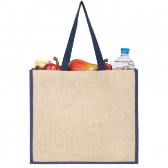 Холщовая сумка для покупок Bagari с синей отделкой фото 