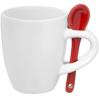 Кофейная кружка Pairy с ложкой, белая с красной фото 