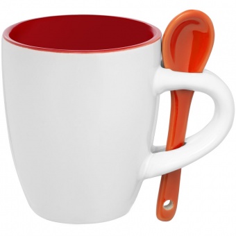 Кофейная кружка Pairy с ложкой, красная с оранжевой фото 