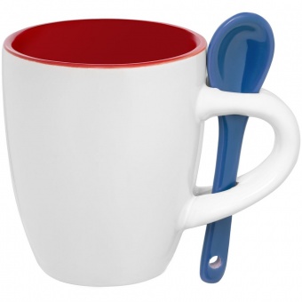 Кофейная кружка Pairy с ложкой, красная с синей фото 