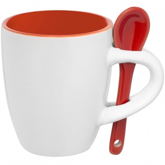 Кофейная кружка Pairy с ложкой, оранжевая с красной фото 