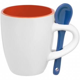 Кофейная кружка Pairy с ложкой, оранжевая с синей фото 