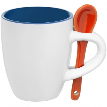 Кофейная кружка Pairy с ложкой, синяя с оранжевой фото 