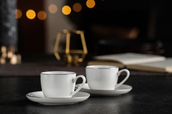 Кофейная пара Select, белая с серебристой отводкой фото 