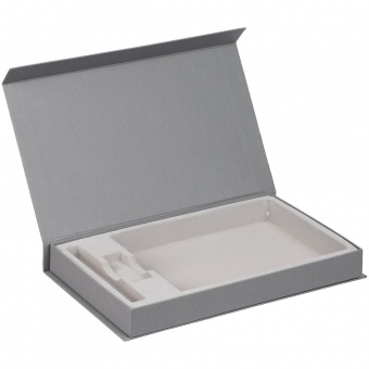 Коробка Horizon Magnet с ложементом под ежедневник, флешку и ручку, серая фото 
