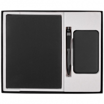 Коробка Overlap под ежедневник, аккумулятор и ручку, черная фото 