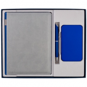 Коробка Overlap под ежедневник, аккумулятор и ручку, синяя фото 