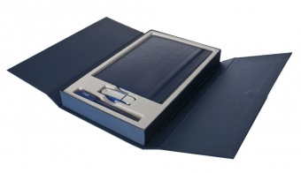 Коробка подарочная под ежедневник, флешку и ручку, синяя фото 