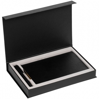 Коробка Silk с ложементом под ежедневник 13x21 см и ручку, черная фото 