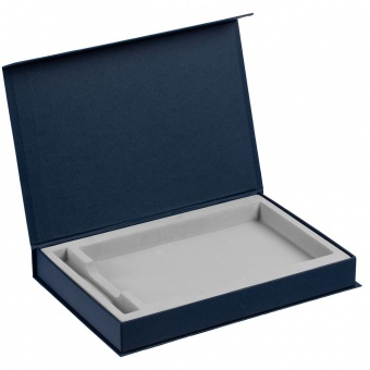 Коробка Silk с ложементом под ежедневник 13x21 см и ручку, синяя фото 