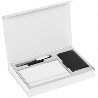 Коробка Silk с ложементом под ежедневник 10x16 см, аккумулятор и ручку, белая фото 
