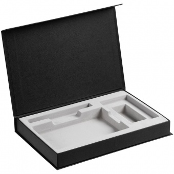 Коробка Silk с ложементом под ежедневник 10x16 см, аккумулятор и ручку, черная фото 