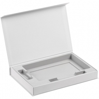 Коробка Silk с ложементом под ежедневник 13x21 см, флешку и ручку, белая фото 