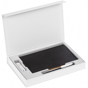 Коробка Silk с ложементом под ежедневник 13x21 см, флешку и ручку, белая фото 